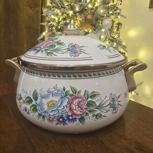 VTG Enameled Steel Floral Casserole Pot Tabletops Unlimited Dar Collection 3 QT